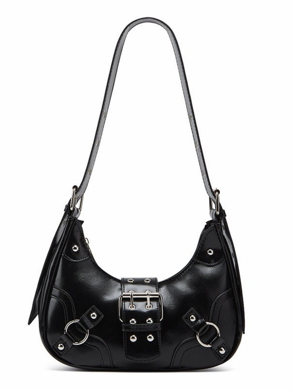 Classic Black Buckle Shoulder Bag - Women